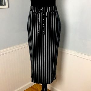 Black Pinstripe Pencil Skirt